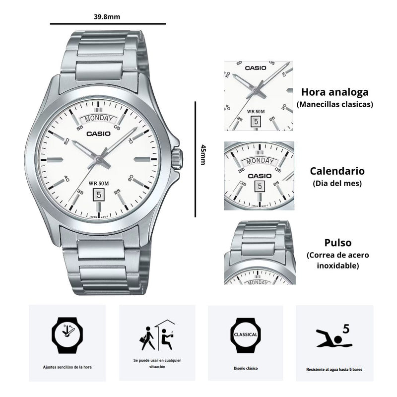Reloj Casio Referencia MTP-1370D-7A3 Diseño Elegante