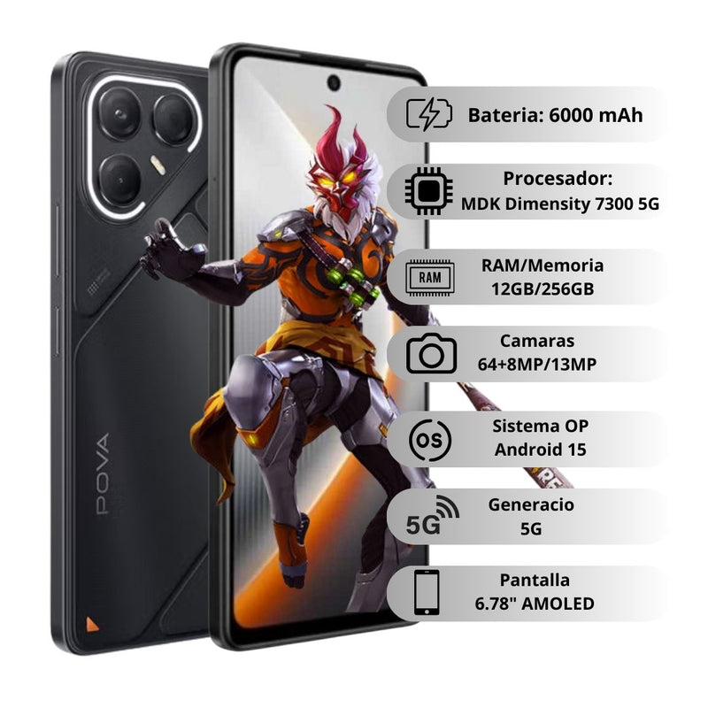 Celular Tecno POVA 7 PRO 5G 256GB/12GB - Negro