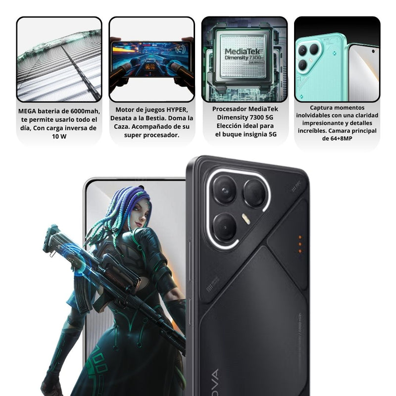 Celular Tecno POVA 7 PRO 5G 256GB/12GB - Negro
