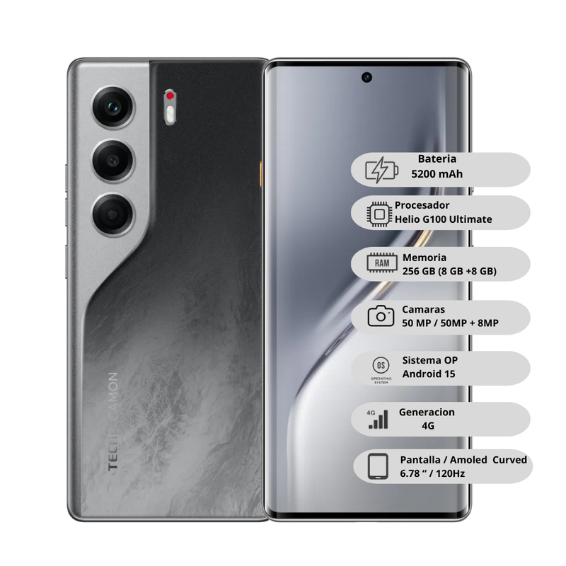 Celular TECNO CAMON 40 Pro 256GB 8+8GB RAM Negro