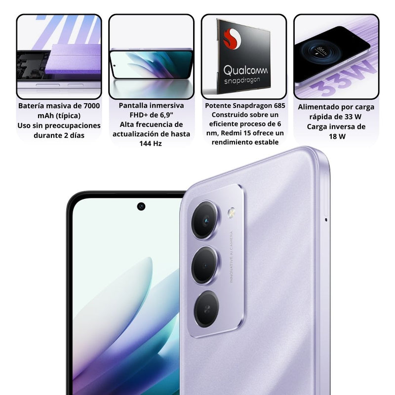 Celular Xiaomi Redmi 15 4G 128GB/6GB RAM - Morado