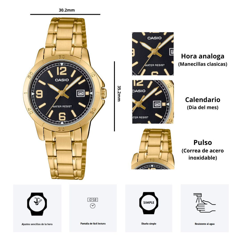 Reloj Casio Modelo LTP-V004G-1B Diseño Casual
