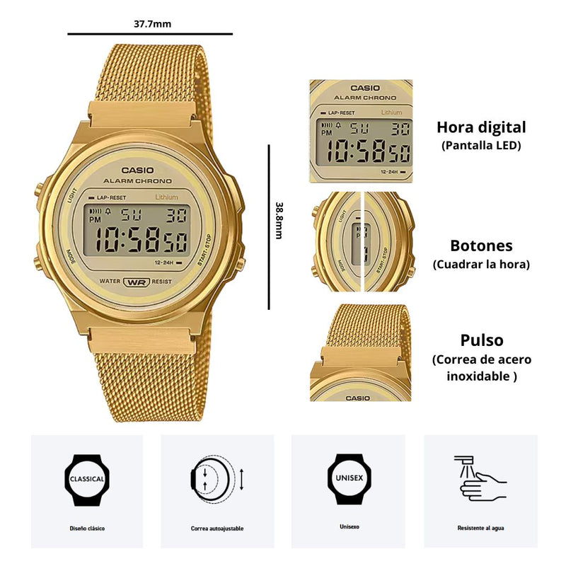 Reloj Casio Modelo A171WEMG-9A Diseño Vintage