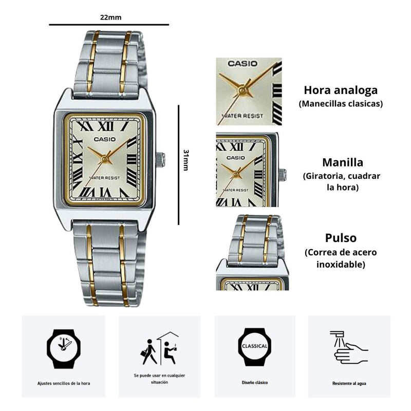 Reloj Casio Modelo LTP-V007SG-9B Diseño Elegante