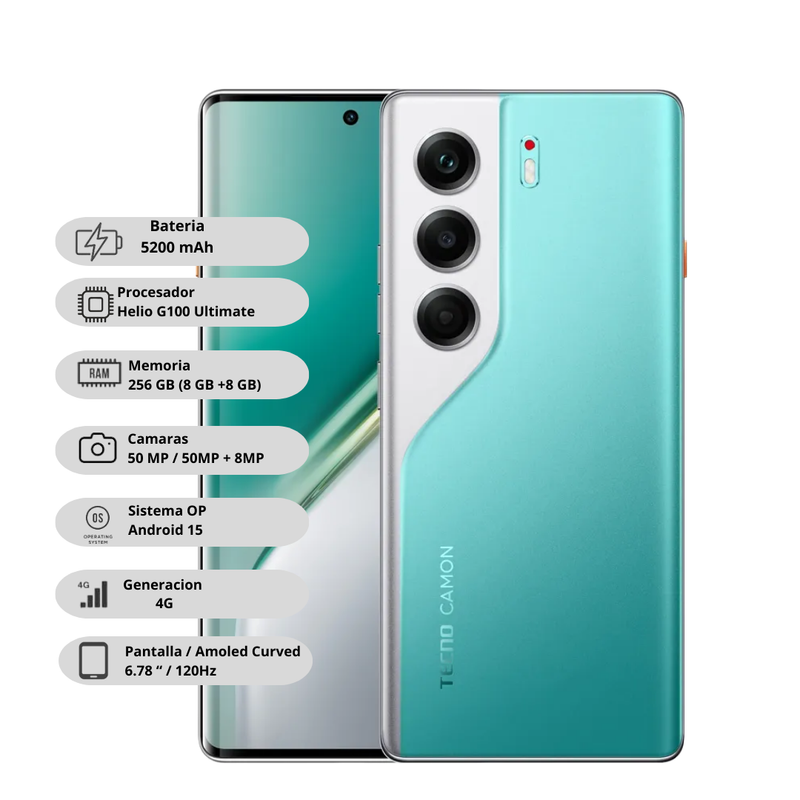 Celular TECNO CAMON 40 Pro 256GB 8+8GB RAM Verde