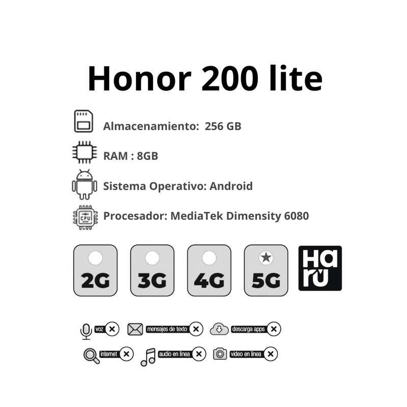 Celular HONOR 200 Lite 256GB 5G - Azul Aquamarino