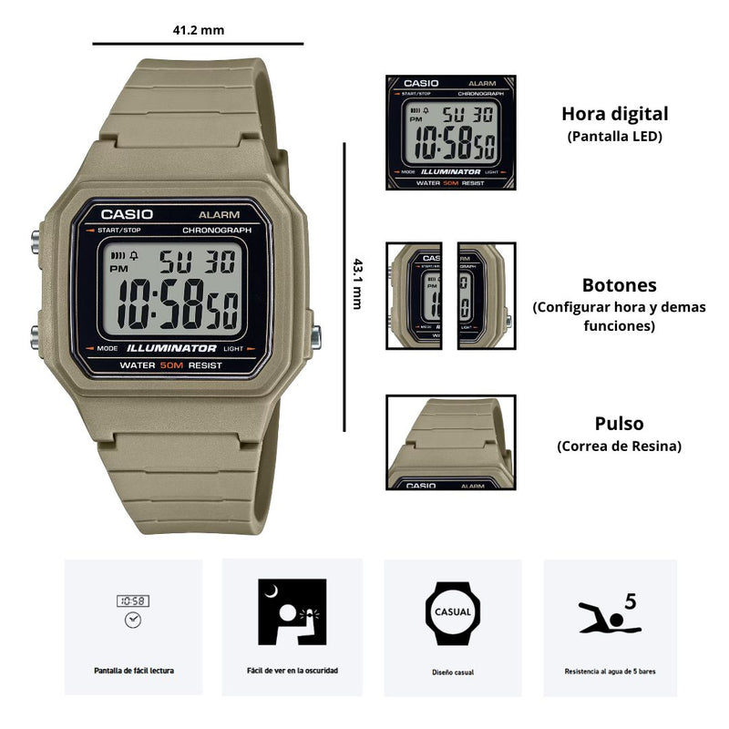 Reloj Casio W-217H-5AV Diseño Deportivo