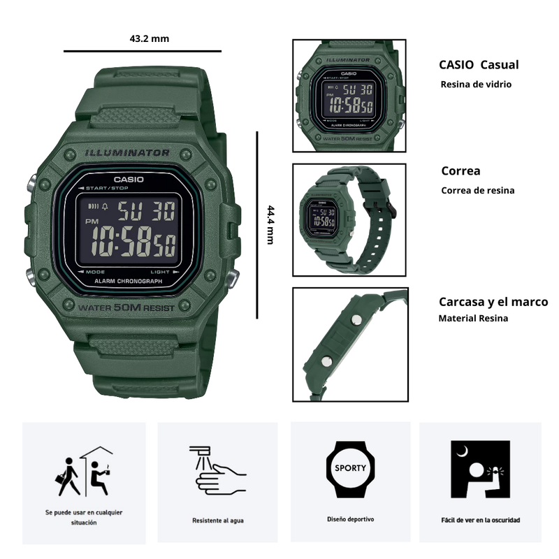 Reloj Casio W-218H-3B Diseño Deportivo
