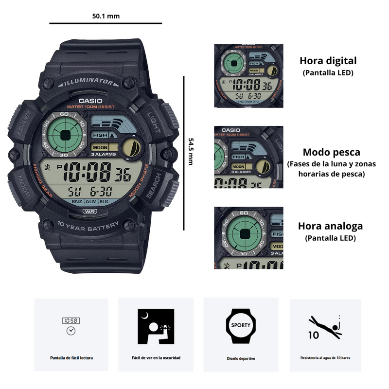 Reloj Casio Referencia WS-1500H-1A Diseño Deportivo