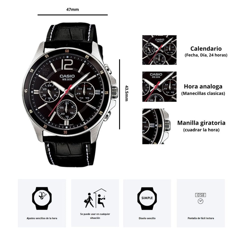 Reloj Casio Referencia MTP-1374L-1A Para Caballero Elegante