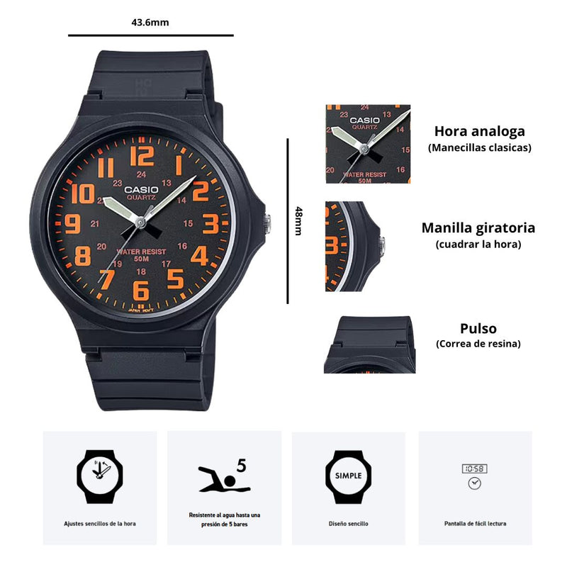 Reloj Casio Modelo MW-240-4BV Diseño Deportivo