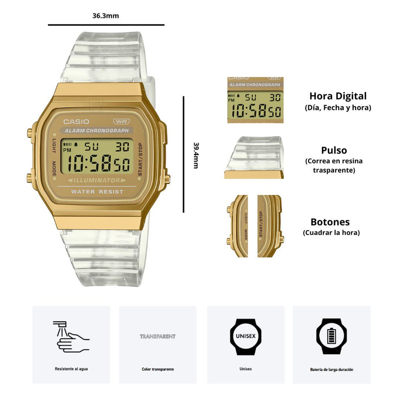 Reloj Casio Modelo A168XESG-9A Diseño Casual
