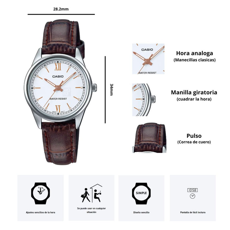 Reloj Casio Referencia LTP-V005L-7B3 Para Dama Original y Elegante