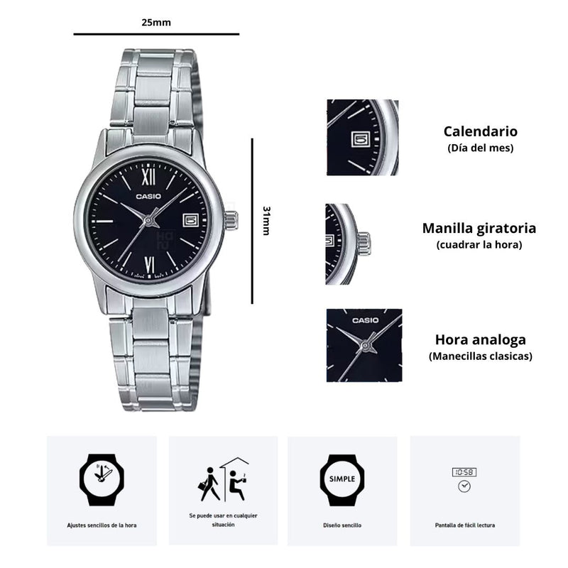 Reloj Casio  LTP-V002D-1B3 Para Dama