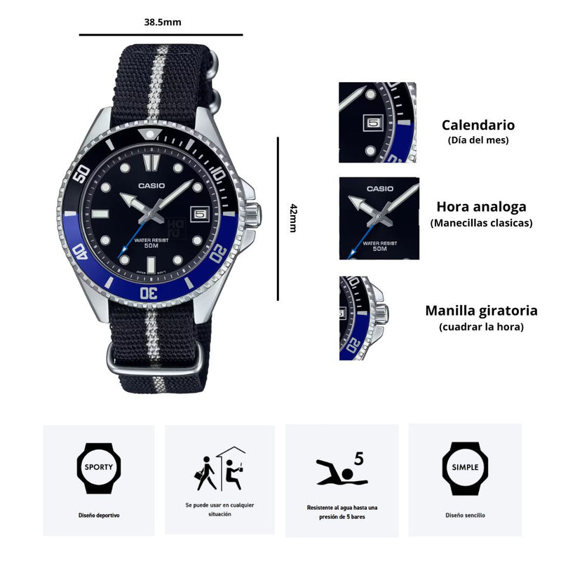 Reloj Casio Referencia MDV-10C-1A2 Para Caballero