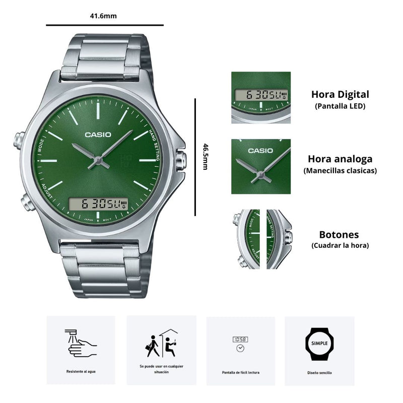 Reloj Casio Modelo MTP-VC01D-3E Para Caballero Diseño Elegante