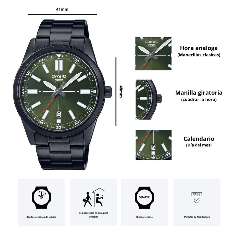 Reloj Casio Modelo MTP-VD02B-3E Para Caballero Diseño Elegante
