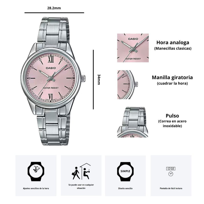 Reloj Casio Modelo LTP-V005D-4B2 Para Dama Diseño Elegante