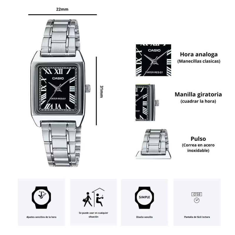 Reloj Casio Dama Modelo LTP-V007D-1B Diseño Elegante