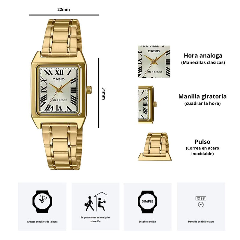 Reloj Casio Referencia LTP-V007G-9B Diseño Elegante