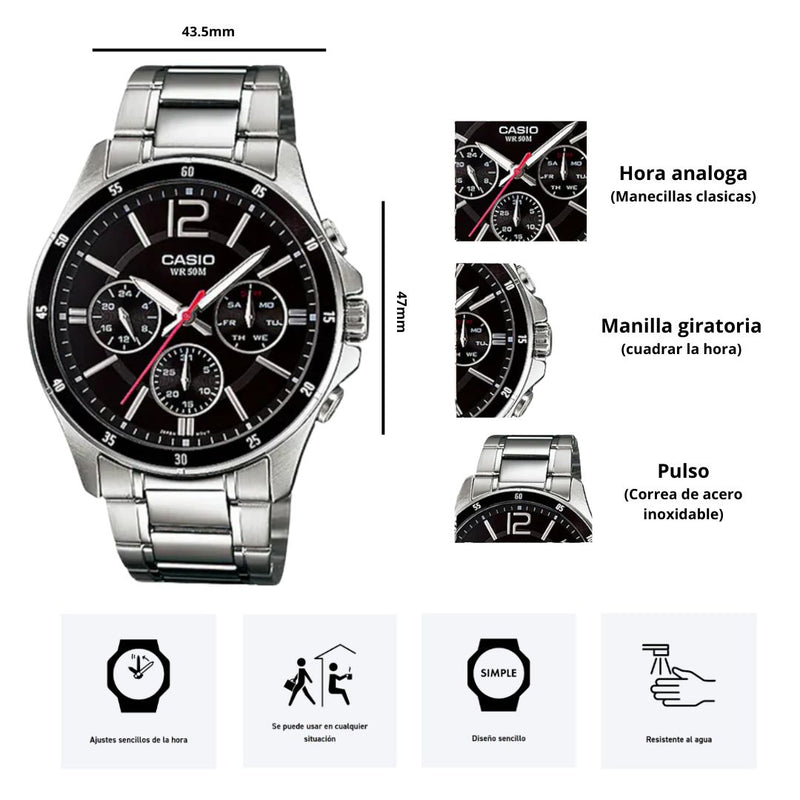Reloj Casio Modelo MTP-1374D-1A Diseño Elegante