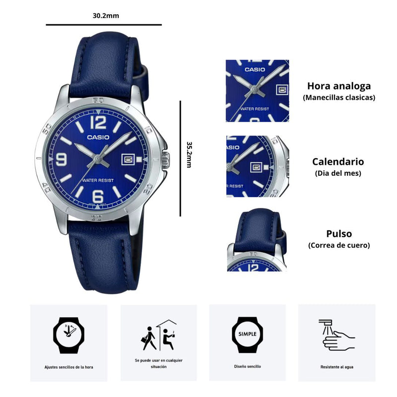 Reloj Casio Referencia LTP-V004L-2B Diseño Elegante