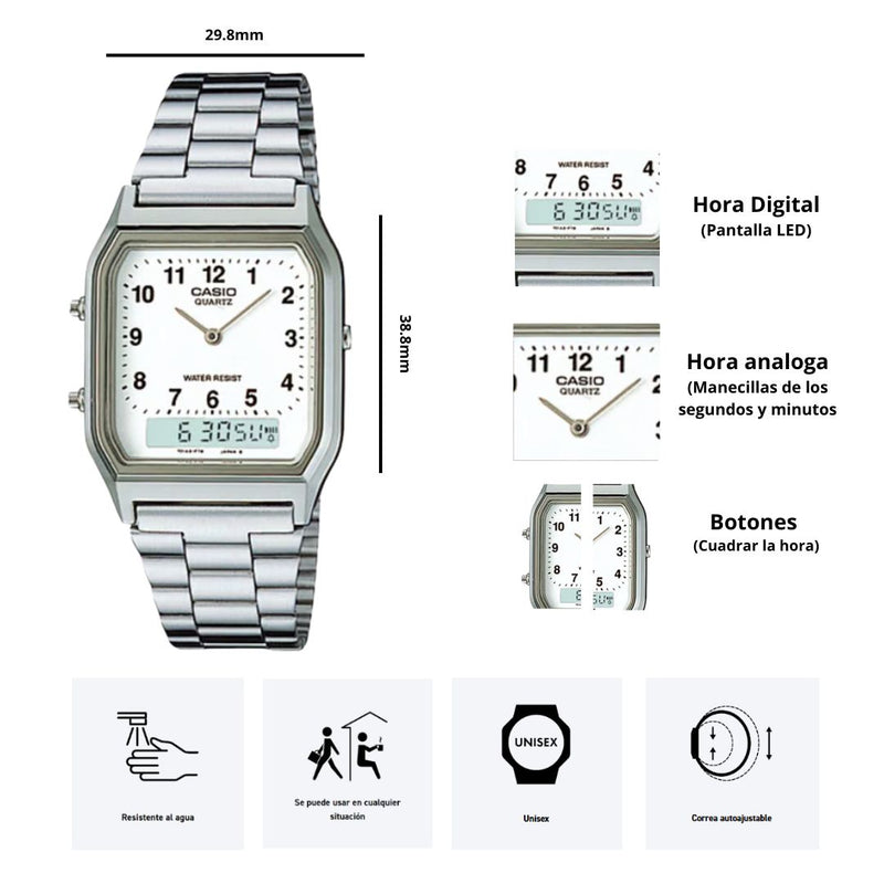 Reloj Casio Referencia AQ-230A-7B Diseño Vintage