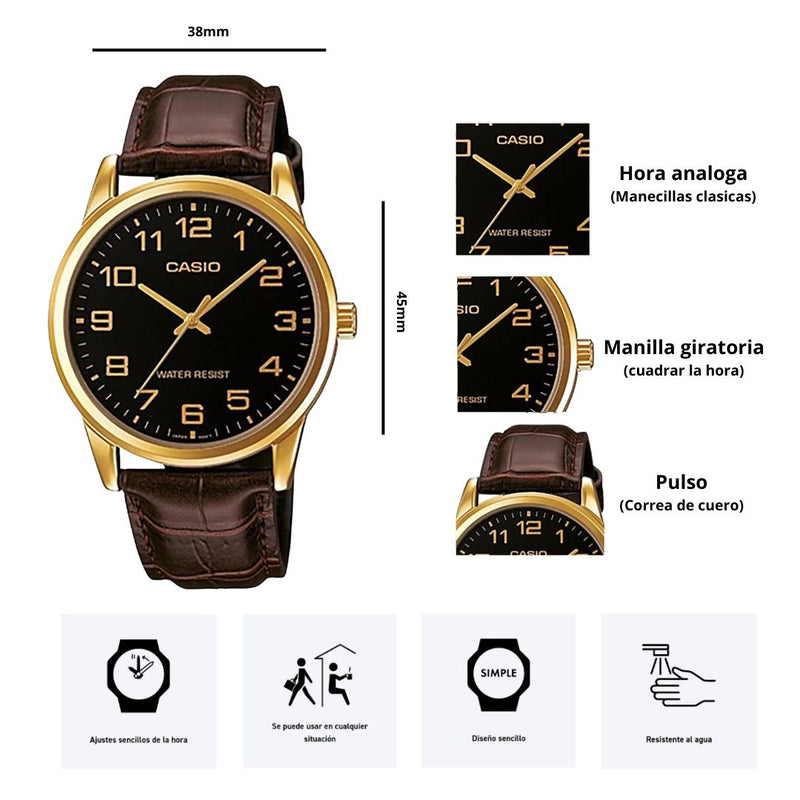 Reloj Casio Referencia MTP-V001GL-1B Diseño Elegante