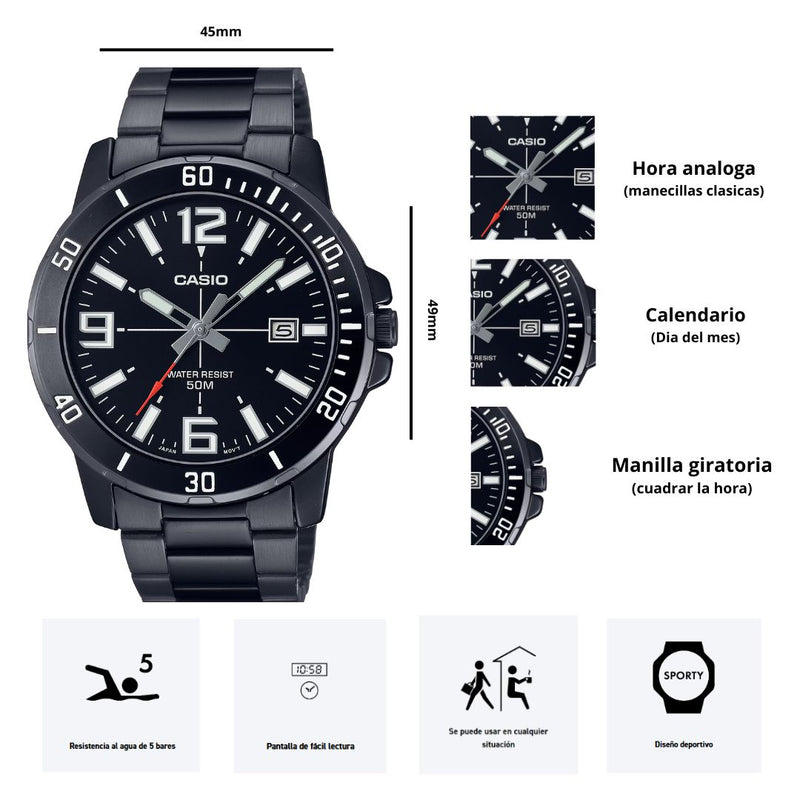 Reloj Casio Referencia MTP-VD01B-1B Diseño Elegante