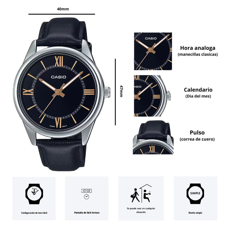 Reloj Casio Referencia MTP-V005L-1B5 Diseño Elegante