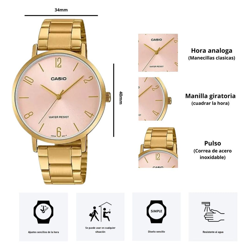 Reloj Casio Modelo LTP-VT01G-4B Diseño Elegante