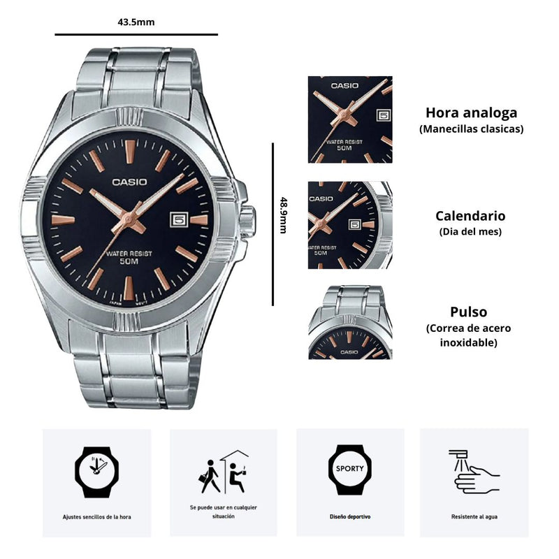 Reloj Casio Modelo MTP-1308D-1A2 Diseño Elegante
