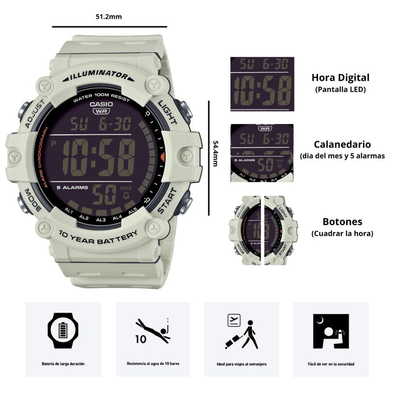 Reloj Casio Modelo AE-1500WH-8B2 Diseño Deportivo