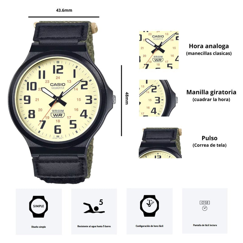 Reloj Casio Caballero Modelo MW-240B-3B Diseño Deportivo