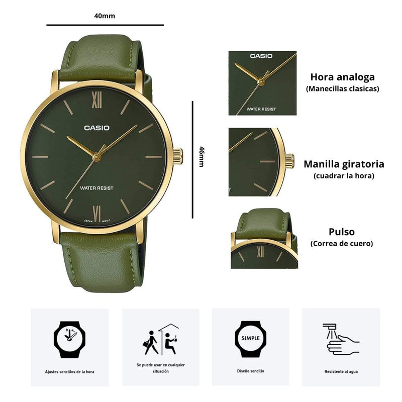 Reloj Casio Modelo MTP-VT01GL-3B Diseño Elegante
