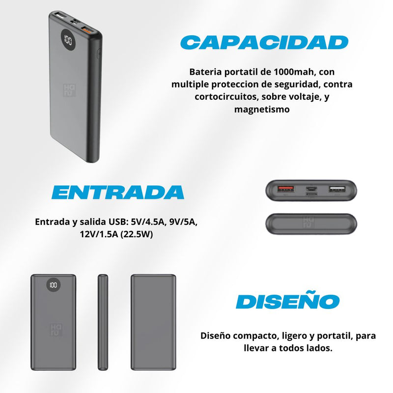 Bateria Portatil IGOMA De 10000mAh Turbo Carga - Negra