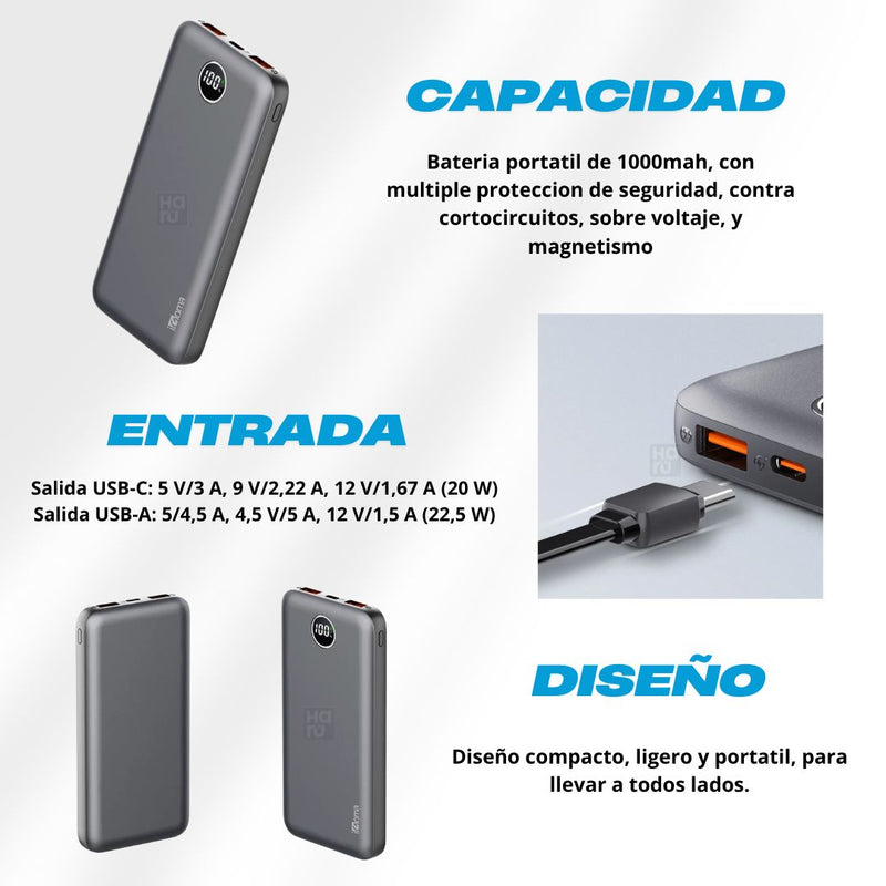 Bateria Portatil IGOMA De 10000mAh Carga Rapida - Negra