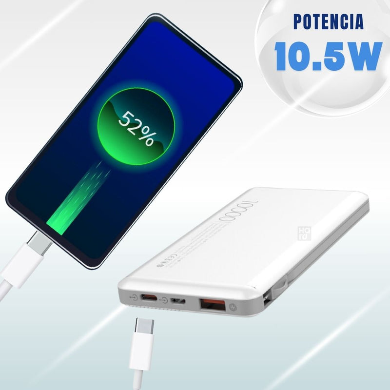 Bateria Portatil IGOMA De 10000mAh Con 3 Cables - Blanca