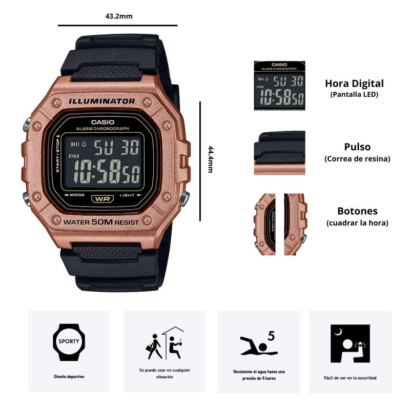 Reloj Casio Referencia W-218HM-5B Unisex Diseño Deportivo