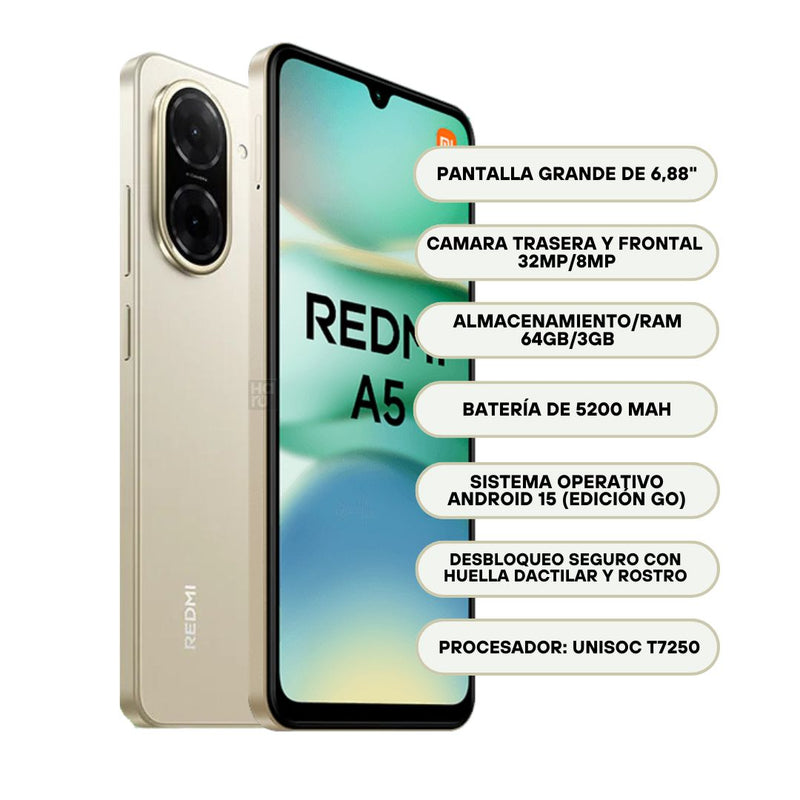 Celular Xiaomi Redmi A5 64GB/3GB RAM - Dorado