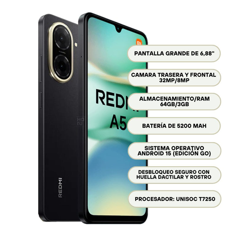 Celular Xiaomi Redmi A5 64GB/3GB RAM - Negro