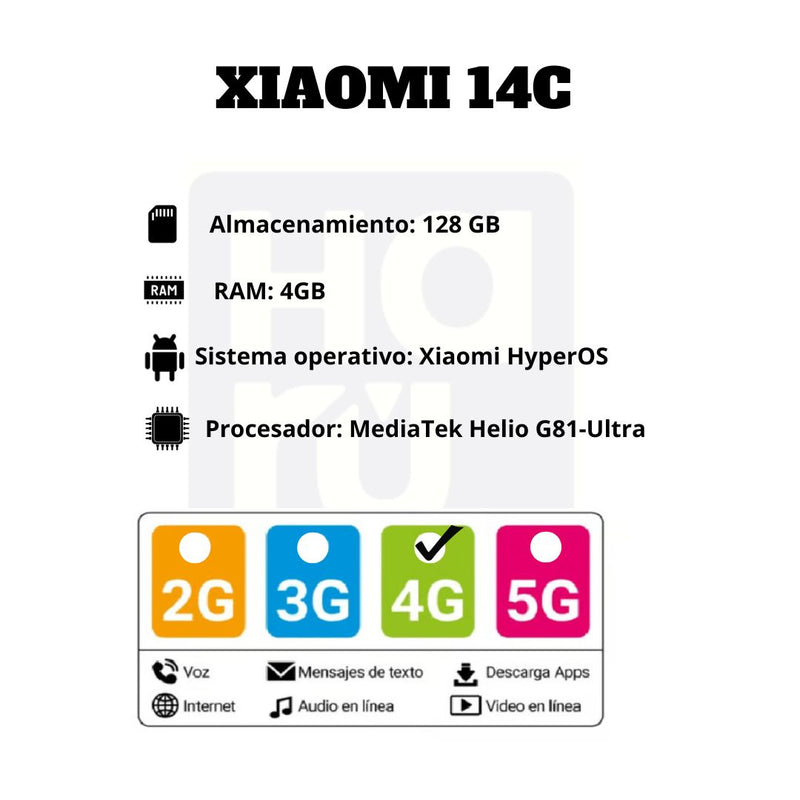 Celular Xiaomi Redmi 14C 128GB/4GB RAM - Verde