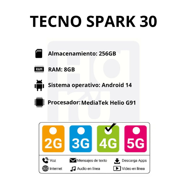 Celular TECNO SPARK 30 256GB/8GB RAM - Negro