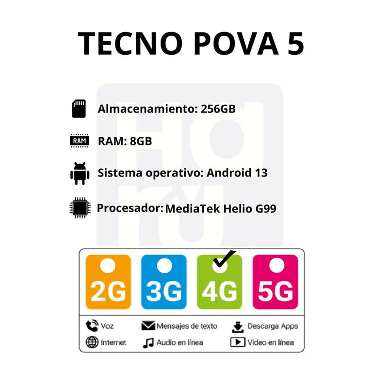 Celular Tecno POVA 5 Gamer 256GB/8GB RAM - Negro