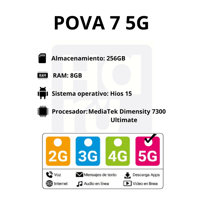 Celular Tecno POVA 7 5G 256GB/8GB - Negro