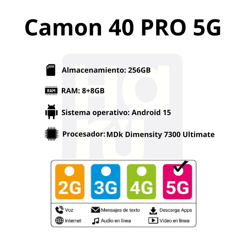 Celular TECNO CAMON 40 Pro 5G 256GB/8GB RAM - Verde