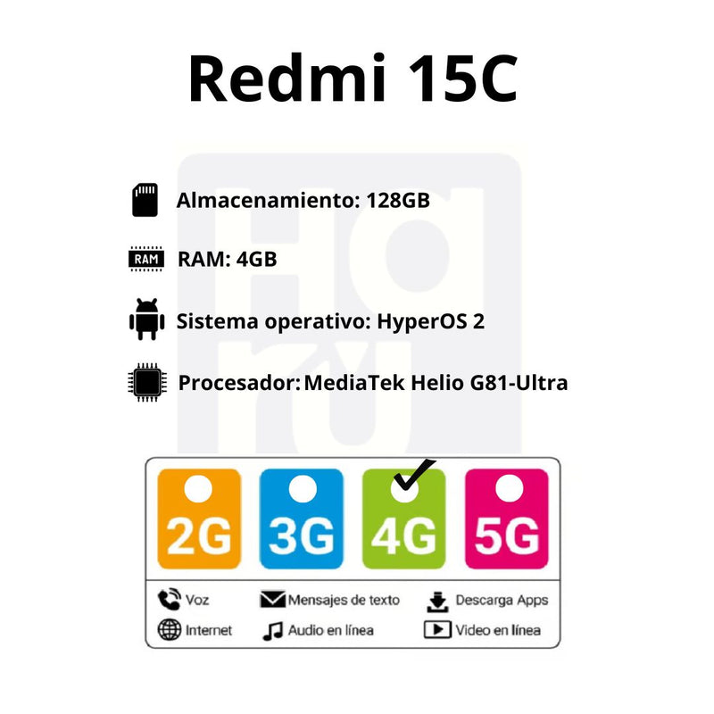 Celular Xiaomi Redmi 15C 4G 128GB/4GB RAM - Negro