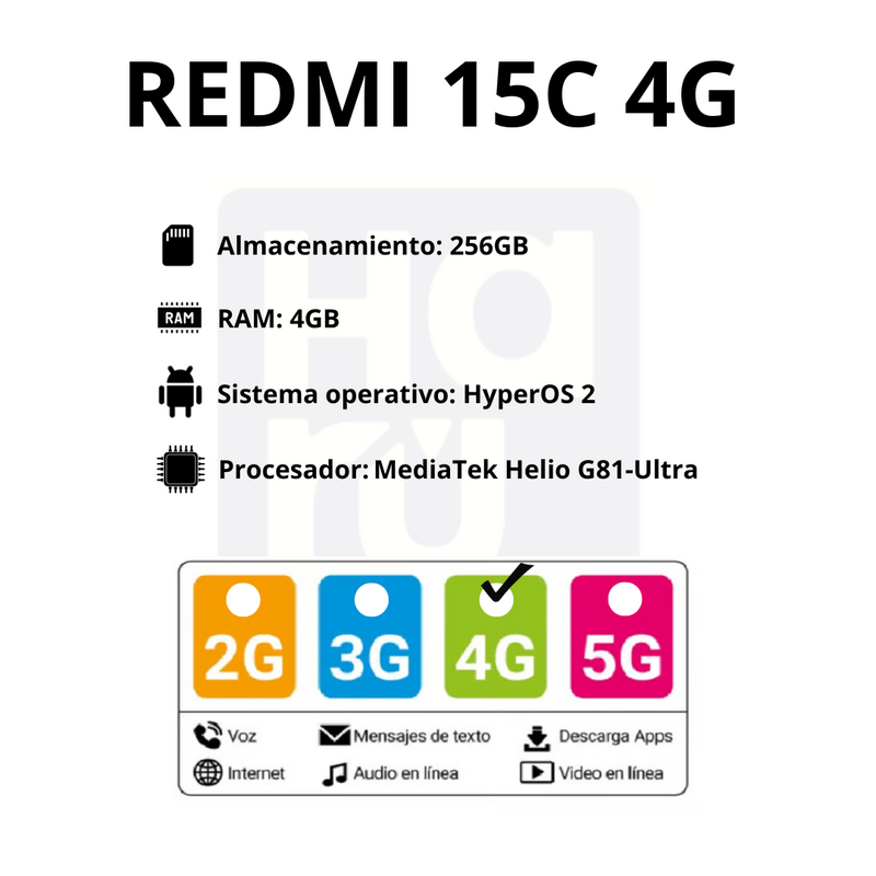 Celular Xiaomi Redmi 15C 4G 256GB/4GB RAM - Azul