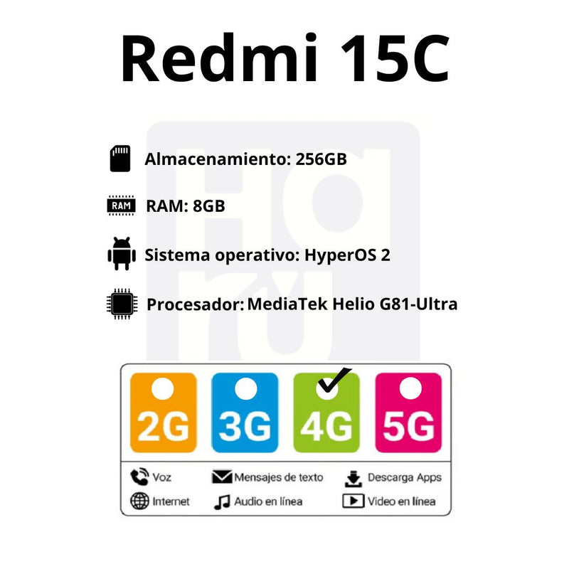 Celular Xiaomi Redmi 15C 4G 256GB/8GB RAM - Negro