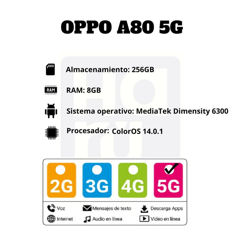 Celular Oppo A80 5G 256GB/8GB RAM - Negro